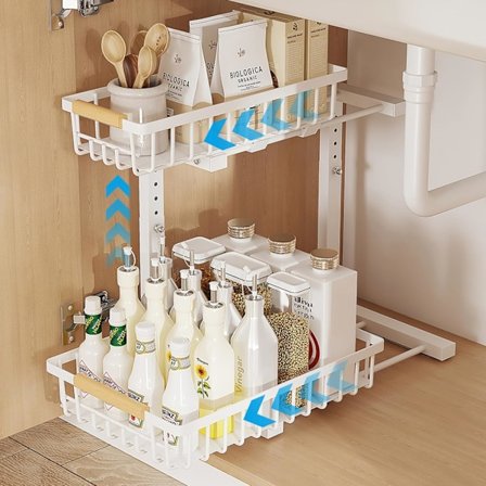 Opbevaring og organizer til underskab: 2-lags justerbar højde underskabs-badeværelsesorganisatorer, multifunktionelt badeværelsesskab