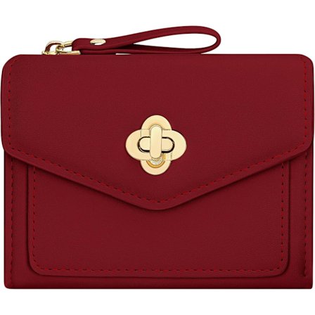 Small Leather Women Wallet, Bifold Wallet with RFID Protection, Card Holder, Cute Wallet with Zipper Coin Pocket Red