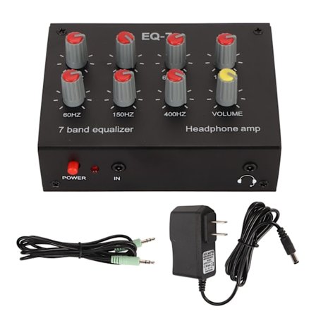7-bands equalizer med RCA-ingång och -utgång, volymjusterbar, 2 kanaler, bilequalizer, EQ, bilhörlursförstärkare, 100–240 V
