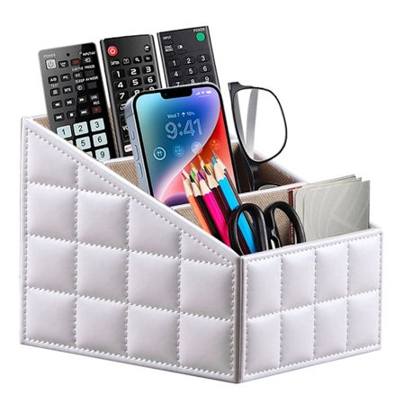 Fjernkontrollholder, PU-skinn fjernkontrollarrangør med 3 rom, fjernkontroller TV-klimaanlegg oppbevaringsboks, skrivebordsarrangør