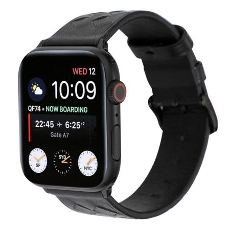 Apple Watch Series 4 44mm vævet ægte læder Urrem - Helt Sort Black