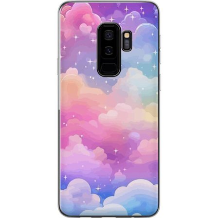 Kompatibelt Mobildeksel til Samsung Galaxy S9+ Søt enhjørning med regnbuefarget hår mot en stjernebelagt pastellbakgrunn i kawaii-stil
