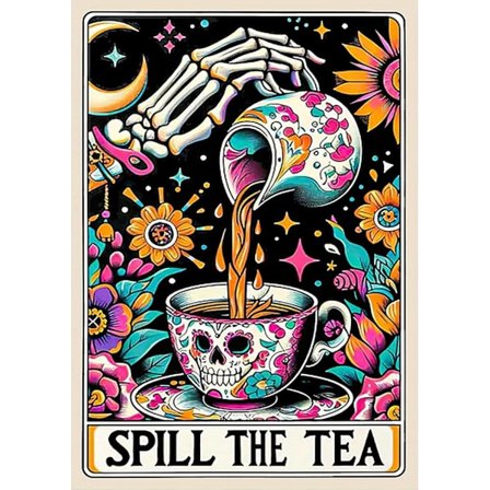 Diamantkonstsatser för vuxna nybörjare, sarkastiska skelett-teälskare diamantmålningssatser, DIY full runda borr-måla med diamanter prick-ädelsten, 