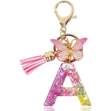 Bogstav Nøglering Ringe Lilla Sød Nøglering med Butterfly Tassel Vedhæng Initial Bogstaver