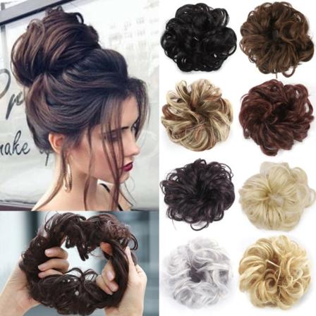 Hårbit med elastiskt band, stort bulle hårbit blont lockigt hår scrunchie med hår uppdo hårförlängning rörigt bulle hårbitar för kvinnor flickor 