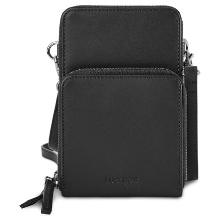 Black Leather Mobile Phone Bag With Wallet Pocket for Men - Card Holders