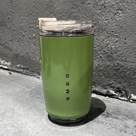 Kaffekrus, Isoleret Krus Drikkebeholder 351 ml, Stor Kapacitet Rejsekaffekop med Låg til Kolde og Varme Drikke Grøn 7,65 cm x 7,65 cm x 14 cm