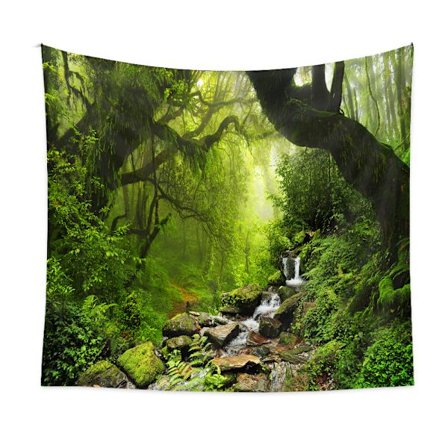 Dekorativ veggteppe for soverom - Tropisk skog Natur Eco Planter Foss - 200 x 150 cm Stor - Stofftapet - Estetisk veggteppe - Panoramisk dekorasjon