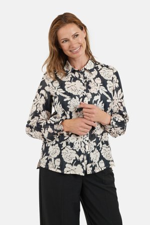 JENSEN - Langærmet Skjorte - Sort Mix - Blomstret