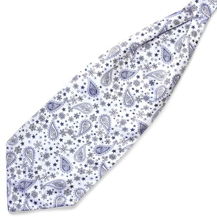 Hvid & Blå Paisley Silkeascot til mænd - Kravat
