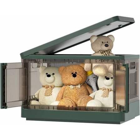 Plast opbevaringskasse, 32L foldbar opbevaringskasse, med låg og 4 stablebare hjul, til tøj, legetøj, køkkenopbevaring, soveværelse (sæt med 1) Grøn