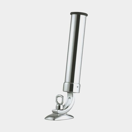 Soporte para caña de pescar para barco (montaje superior), para 1 caña de pescar, latón cromado, plata