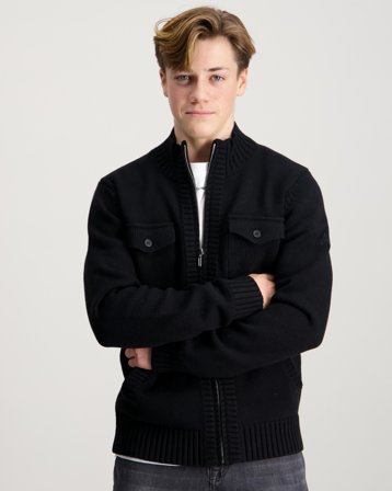 MAGGIORE Heavy Knit Cardigan Noir Pulls Garçon - Kids Brand Store