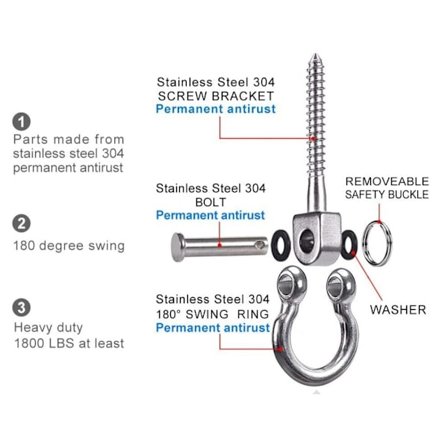 2-delt skruekrog, kraftig 304 rustfrit stål 180° loft