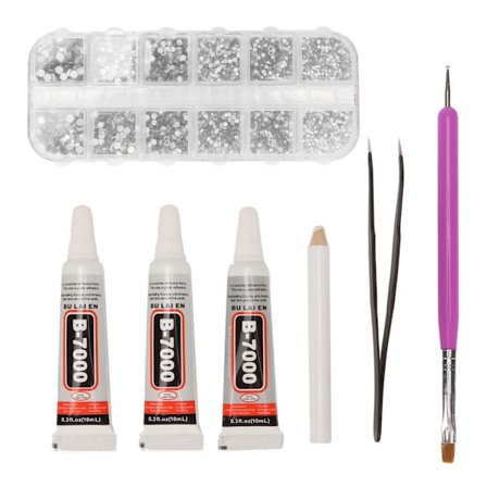 Rhinestones Lim Kit Kristallglas Strass Lim Gel för DIY Kläder Tyg Skor Smyckestillverkning Nagelkonst Vit