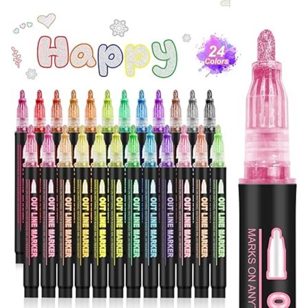 24 farger magiske glitterpenner - metalliske konturgelpenner for scrapbooking, påskehåndverkspakke for barn