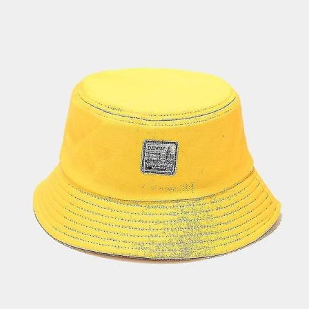 Hatt med retro-etikett för pojkar och flickor, koreansk stil, allmatchande solhatt, street hip-hop hinkhatt Yellow