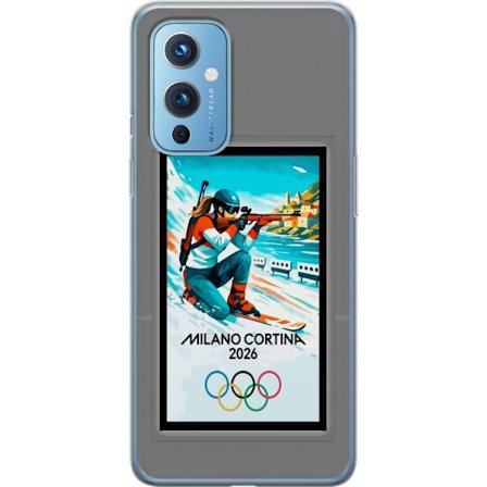 Kompatibel Mobilcover til OnePlus 9 Retroplakat Cortina Milano 2026 med bjerge, vintersportsudøvere, italiensk trikolor, Milano-katedralen og olympisk