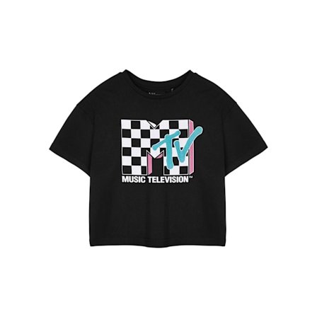 MTV Dam/Dam Checkerboard Logotyp Kortärmad Crop T-shirt