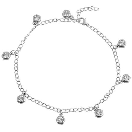 Silver Fotsmycke Fotlänk Vristlänk Fotkedja i Stål - Vita Stenar