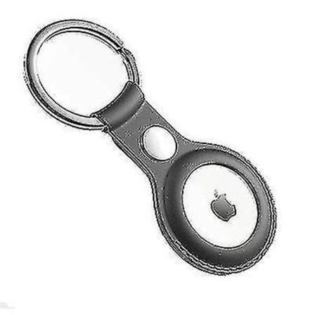 Airtag Beskyttelsesetui, Læder Omfattende Anti-fald Anti-tabt Nøglering, sortsort