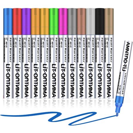 ING 12-pak, Permanent marker, vandtæt pen, til maling på sten, metal, plastik, krus, træ, keramik og dæk, 12 farver