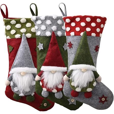 Julegaver Strømper Store 3-pakning, Klassisk Julenissen Juler Strømpe for Voksne & Barn, Godteripose Gavepose