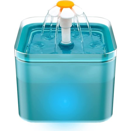 Kattvattenfontän, ultratyst kattvattendispenser, kattvattendispenser med LED-ljus, 2l kattfontän, med aktivt kolfilter och vattenpump