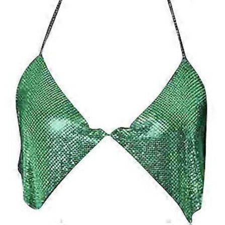 Glitrende metalliske pailletter kæde halterneck rygfri bh'er til kvinder fest festival klub kropssmykker crop top camisole grøn (grøn)