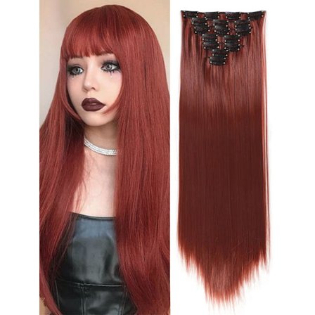 24 tum 16 klipp i hårförlängningar Lång rak frisyr Syntetiskt blond svart hårstrån Värmebeständigt löshår