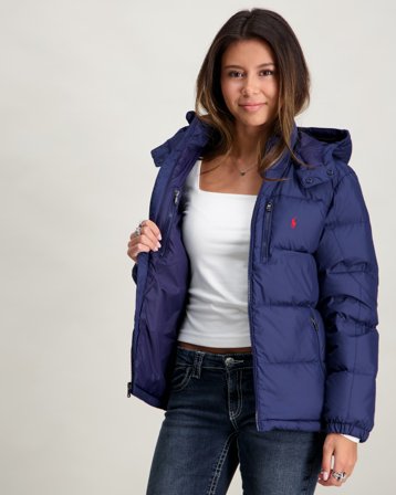 Polo Ralph Lauren Ripstop Down Hooded Jacket Bleu Vestes Fille - Kids Brand Store