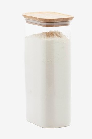 Pebbly - Rektangulær matoppbevaring i glass med bambuslokk - Størrelse L - Transparent - Oppbevaringsbokser - Fra Homeroom