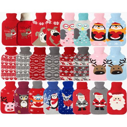 1000ML Hot Water Bag Hot Bottle Bag Rubber Bag Warm Relaxing Heat Cold Therapy with Christmas Cover XMAS Gift Knitted Mesh Cover