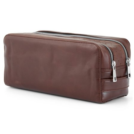 Trousse de toilette double zip marron Jasper pour hommes - Trousses de toilette