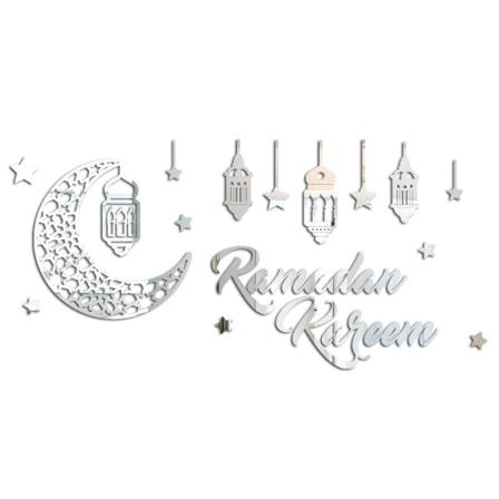 Väggklistermärke Spegelklistermärken Eid Mubarak Ramadan Decors SILVER silver 3