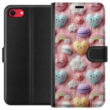 Kompatibelt Lommeboketui til Apple iPhone 8 Pastellmotiv med hjerter, skyer, regnbuer og makroner mot rosa bakgrunn i en søt drømmende stil.