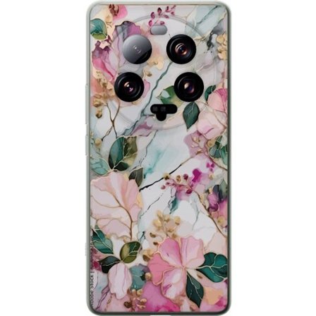 Kompatibel Mobilcover til Xiaomi 13 Ultra Abstrakt marmormønster med blomster, blade og gyldne detaljer i bløde pastelfarver