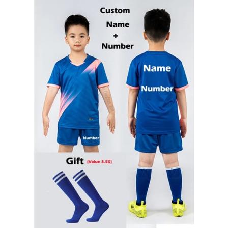 1 par fotbollsfotboll över knä strumpor gratis gif för pojkar Fotbollströja träningsdräkt Anpassningsbara barn fotbollströjor set M8620 Blue 2XSHeight