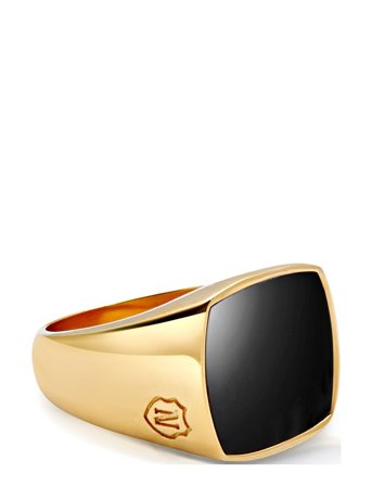 Nialaya | Men's Gold Signet Ring With Onyx | 70
