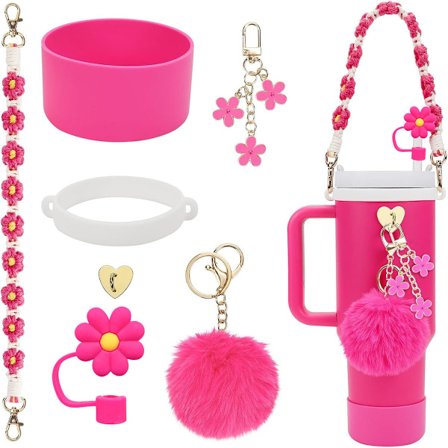 Stanley Cup Tilbehørssett med Perlekjede, Blomster Sugerør og Pom-pom