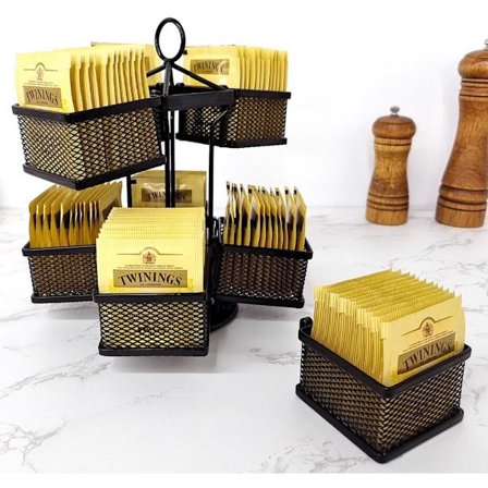 Teposeholder - 8 rom, 96 pakker - 360° roterende - Svart