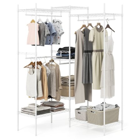 Kannettava vaatekaapin järjestäjä, L-muotoinen ja vaakasuora, valkoinen