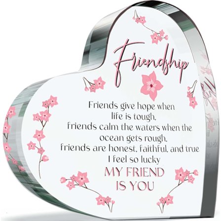 Ystävyyslahjat parhaille ystäville - Ystäväni olet sinä - Akryylisydänlaatta muistoesine, 100 mm x 100 mm lahja perheelle paras ystävä lahjat