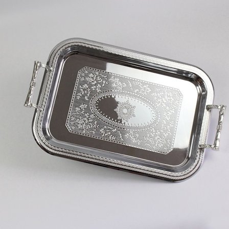 Nordisk Serveringsbrett i Rustfritt Stål med Håndtak Elegant Rektangulær Kaffebar Matholder Dessert Display Plate Dekor