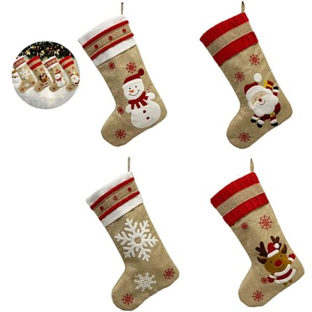 Julestrømper 4 stk store julestrømper lin peis hengende strømper nyttår feriefest sesong dekorasjon interiør jul
