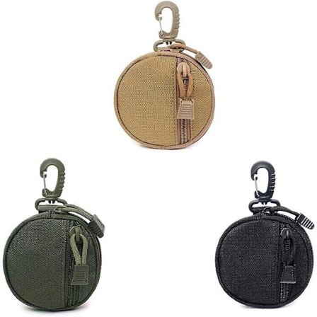 3-delad liten rund taktisk väska, myntväska, med krokar, lämplig