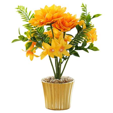 Konstgjord blomma simulering Dali krysantemum keramik bonsai kreativ dekoration konstgjord växt krukväxt sidenblomma grön växt yellow