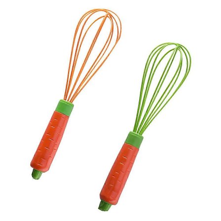 Egg Whisk Silicone Whisk for Mixing Stirring in Kitchen 2-Pack Carrot Shape Handle
