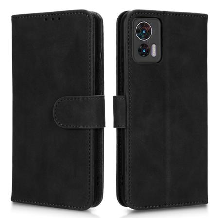 SKALO Motorola Edge 30 Neo 5G Matt PU Nahka lompakkokotelo - Mus Black