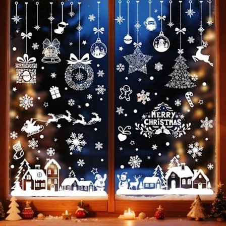 133 stk. gennemsigtige julevinduesdekorationer – genanvendelige statiske PVC-klistermærker til vinduer og døre, dobbeltsidede snefnug til 